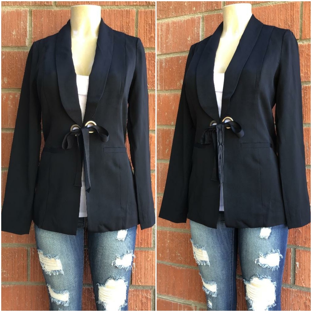 Anthropologie Black Blazer with Tie Detail